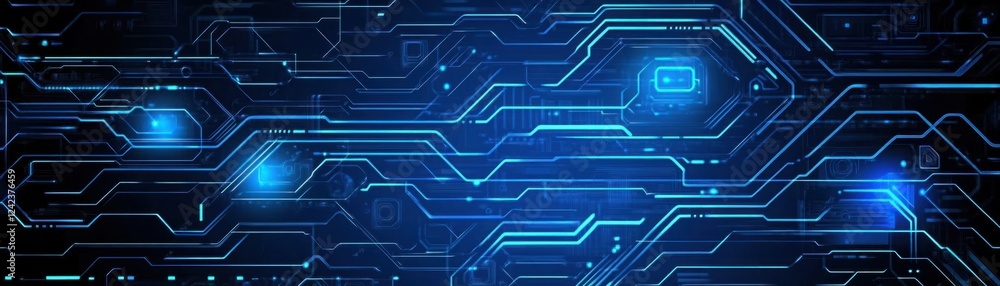 Aufkleber blue abstract technology circuit background with digital lines and glowing elements for futuristic d
