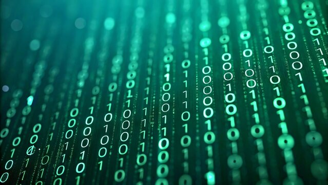 Abstract Digital Background with Green Binary Code Flowing in a Futuristic Environment