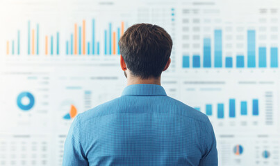 A man is looking at a large graph on a wall