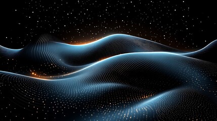 Abstract Digital Wavescape Glowing With Light Particles