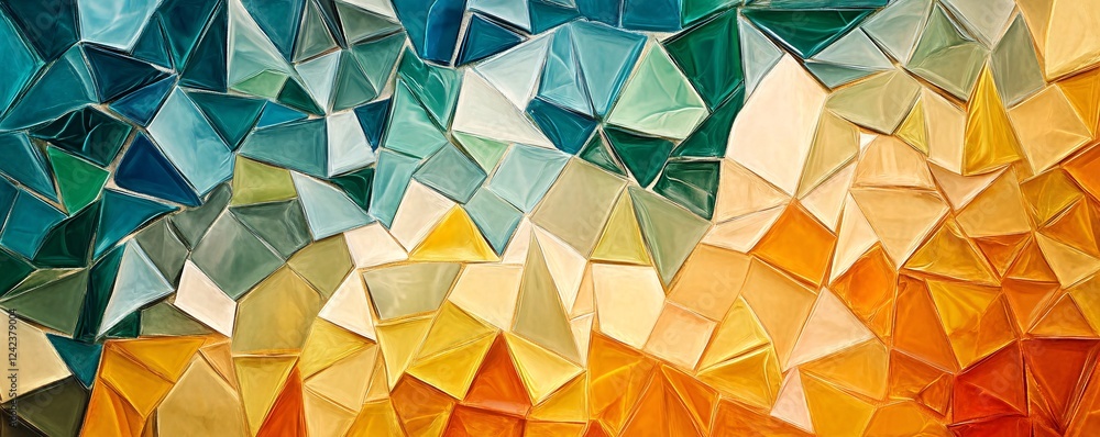 Poster Abstract background forming colorful mosaic pattern with triangles, resembling stained glass or crystal structure