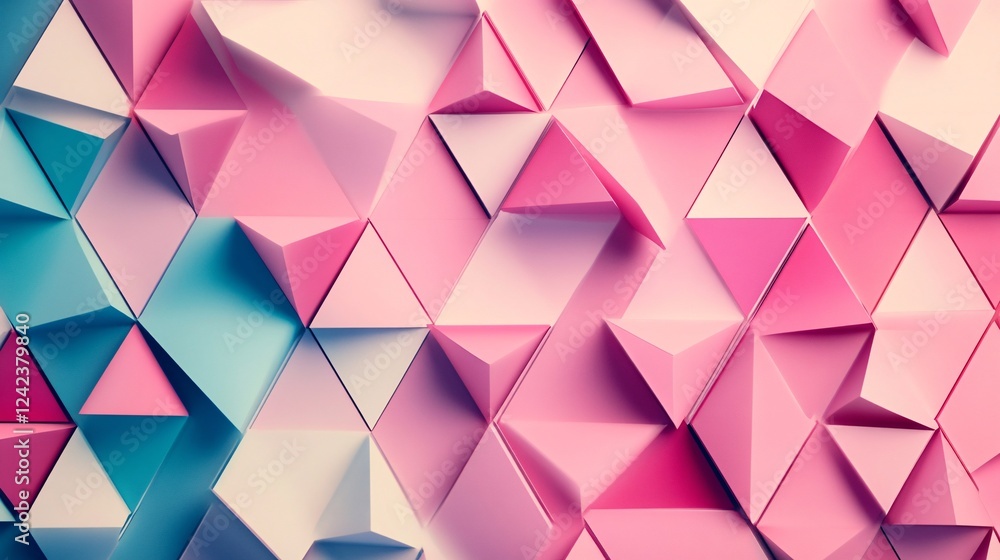 Poster Geometric triangles in pink and blue creating an abstract background