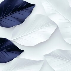 Elegant Dark Blue   White Leaf Pattern  Abstract Nature Background  Minimalist Design