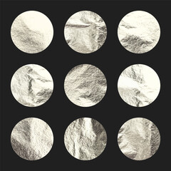 Silver foil, shiny handmade circles. Golden glittering texture, pattern. Luxury shining hand drawn background. Wedding, greeting card decoration elements. Modern minimalist art. Vector illustration