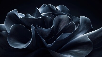 Abstract blue rose with intricate petals on dark background