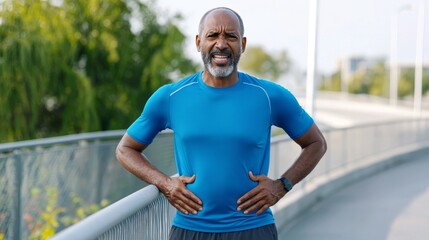 Fototapeta premium Endurance Test: Exhausted Marathon Runner Resting, Battling Exercise Pain and Sports Injuries