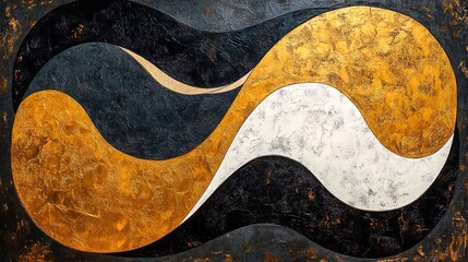 Obraz premium A bold oil texture background with flowing black, white, and gold patterns