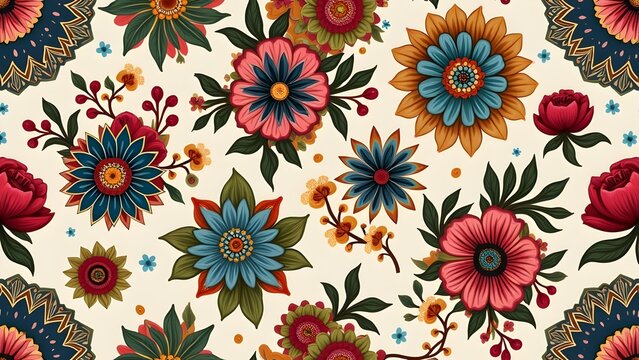Intricate Paisley and Rosette Pattern with Decorative Waves