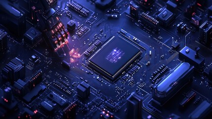 Robotic arm installing a microchip onto a circuit board.