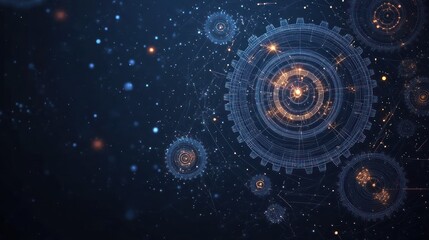 Abstract gear mechanism, digital technology, network.