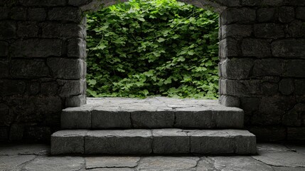 Fototapeta premium Stone steps leading to an overgrown archway