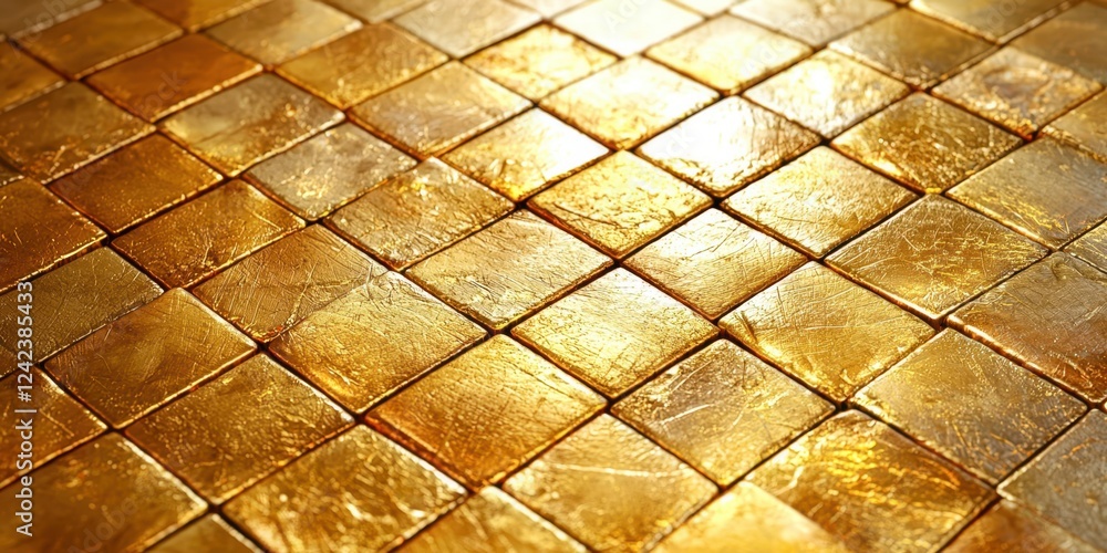 Poster Gold tile floor with a pattern of squares