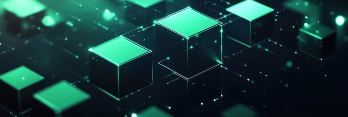 Abstract Digital Cubes Network: Emerald Green Glow