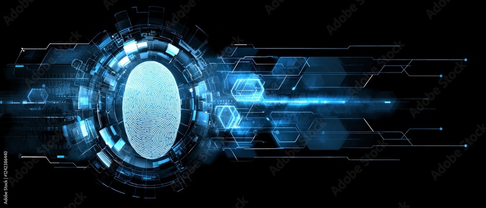 Poster digital fingerprint biometric security cyber tech background