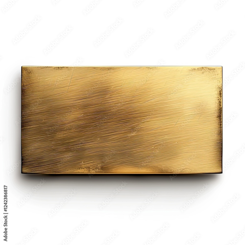 Poster a shiny, brushed gold rectangular surface with subtle texture and reflections. isolated on white bac