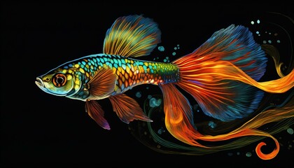 Fototapeta premium Guppy Fish on a black background