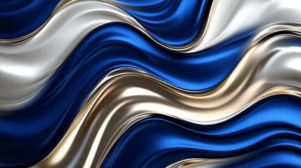 Abstract Blue Silver Gold Wave Pattern Design