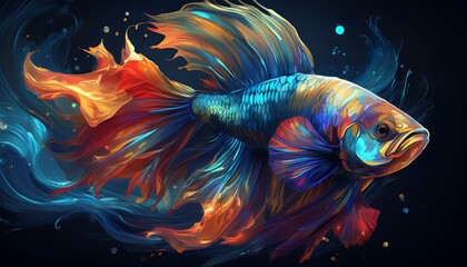 Naklejka premium Betta Fish on a black background