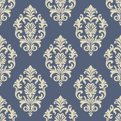hand drawing Gold And Blue Victorian Damask Luxury Decorative Fabric Pattern illustration.
