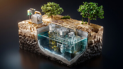 cross section view of cutting edge energy storage system showcasing advanced technology and natural elements