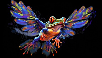 Obraz premium Flying Frog on a black background