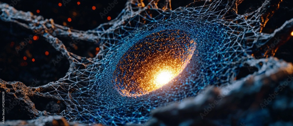 Poster abstract network glowing core digital art ai generated dark background futuristic tec