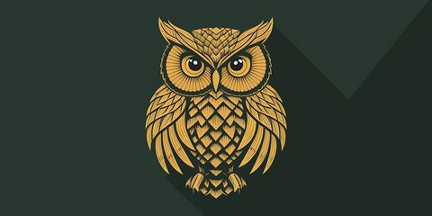 Intricate golden owl design on a dark green background. A detailed tribal-inspired vector illustration featuring geometric patterns, artistic symmetry, and a mystical aesthetic

