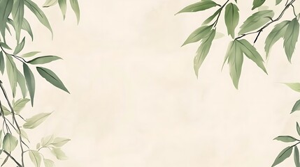 Obraz premium Green leaves frame, beige background, nature scene, design