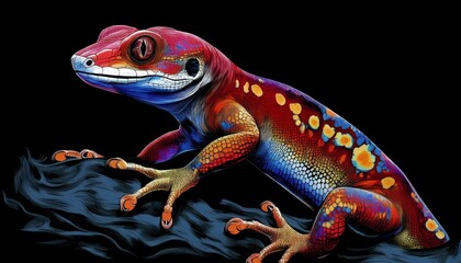 Naklejka premium Gecko on a black background