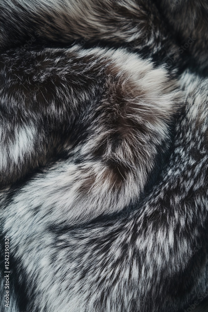 Poster full frame shot of a silver fox fur with beautiful black and white tones creating abstract shapes