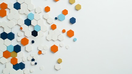A colorful mosaic of hexagons and circles on a white background