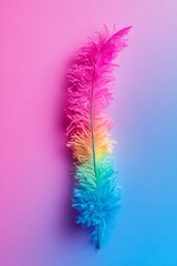 Obraz premium Eye-catching rainbow feather rests on a gradient backdrop