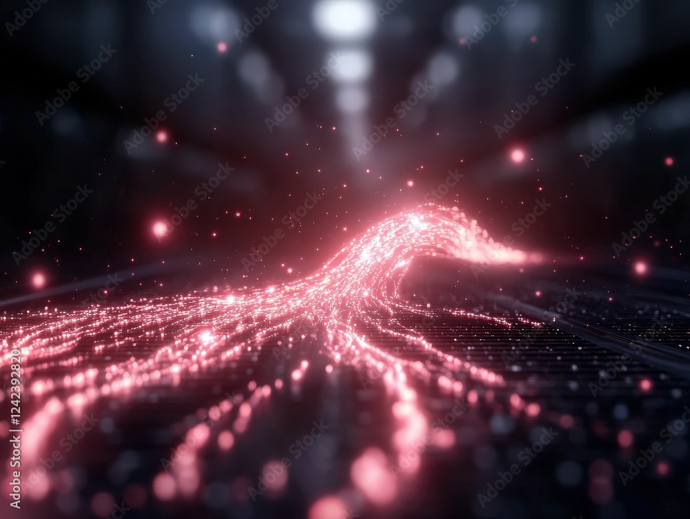 Poster data breach visualized as flowing streams of glowing light digital realm abstract cybersecurity clos