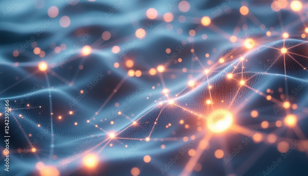 Poster abstract digital network with glowing nodes and connected lines