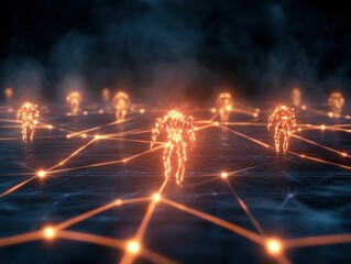 Fototapeta premium Warring ai programs engage in digital battlefield virtual network 3d futuristic environment close-up view technology concept