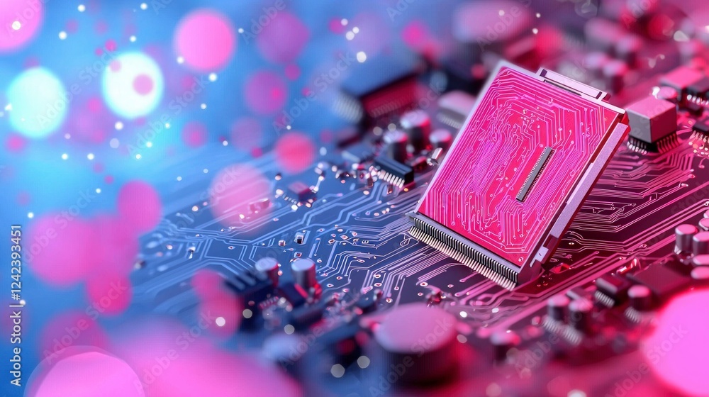 Poster high tech microchip on circuit board abstract technology background