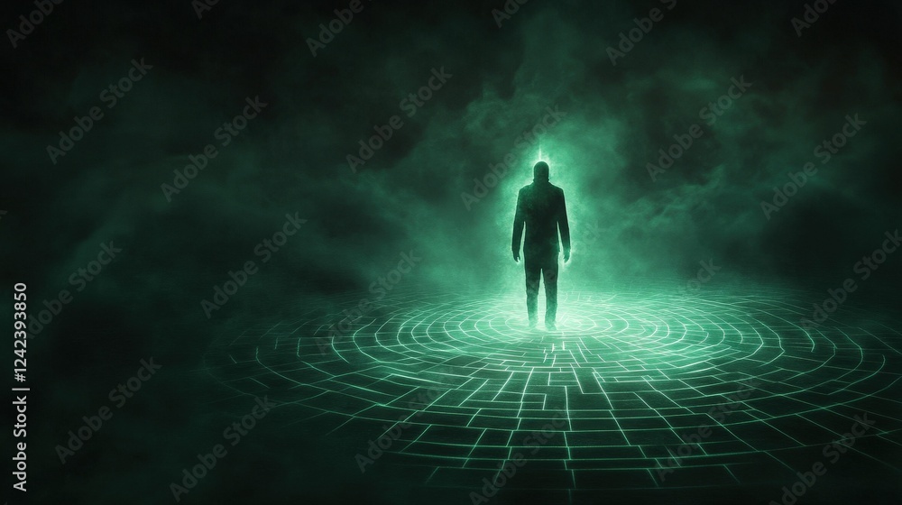 Poster hacker infiltrating defense system virtual realm digital artwork dark environment perspective cybers