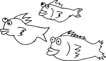 three happy fish swim next to each other