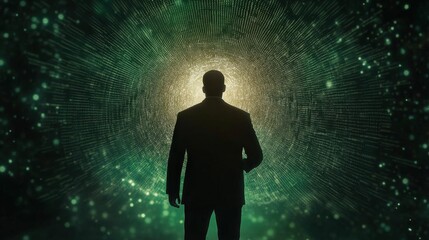 Fototapeta premium Cyber operative infiltrates critical infrastructure digital realm concept dark environment rear view espionage and security