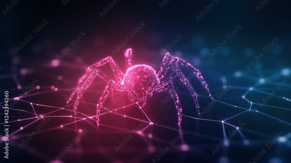 Poster digital spider malware visualization cyber space graphic abstract environment close-up view technolo
