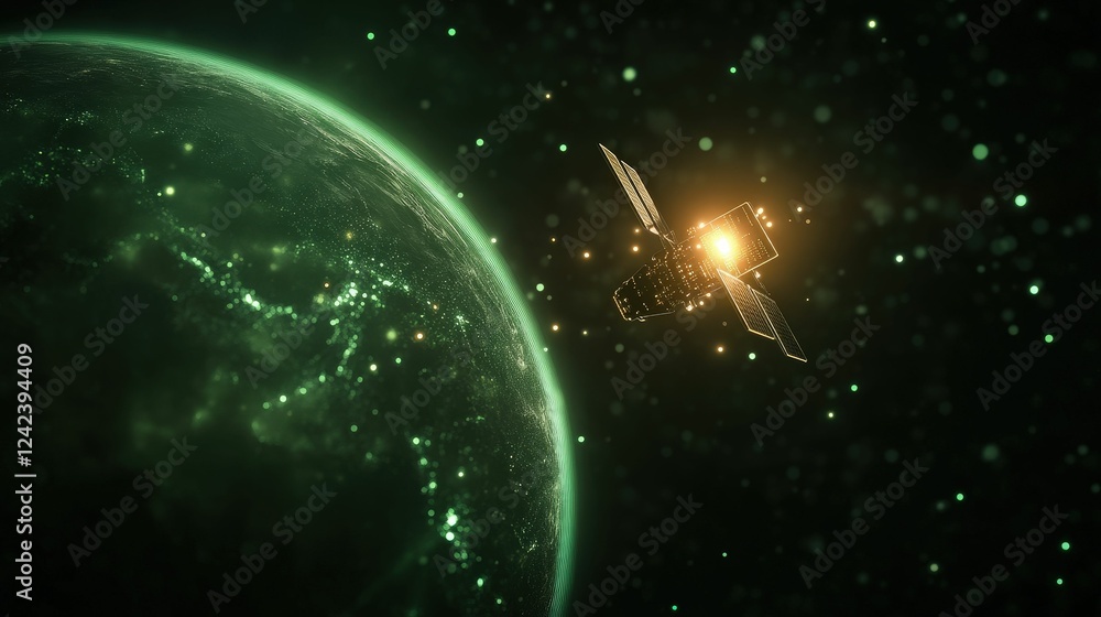 Poster disruptive hacking tool deployed from earth orbit science fiction digital realm futuristic satellite