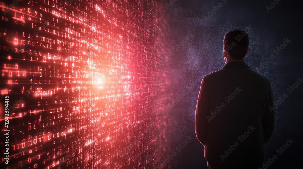 Poster stealthy hacker breaches secure government systems cyber space digital dark environment rear view cy