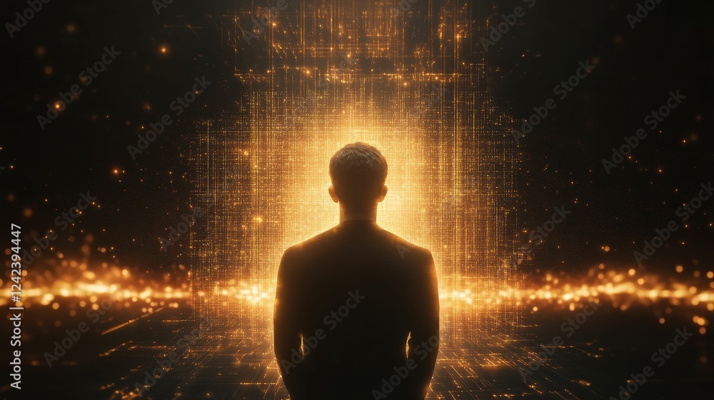 Poster stealthy hacker breaching secure government system digital realm cybersecurity visual futuristic env