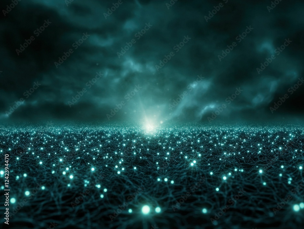 Poster botnet attack visualization cyber space digital dark environment wide angle network security concept