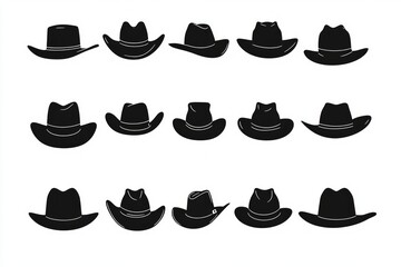Collection of Stylish Cowboy Hats - Vector Illustration