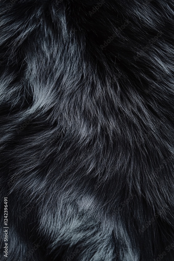 Poster close-up view of dark grey fur with long hairs forming a soft background