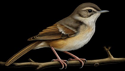 Fototapeta premium Dusky Warbler on a black background