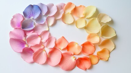 Obraz premium Pastel Flower Petals in Flat Lay Composition on Light Background