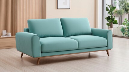 Teal Fabric Sofa in Modern Living Room