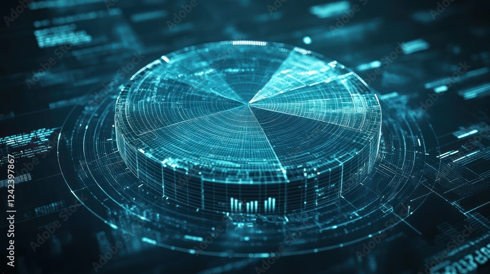 Poster 3d digital pie chart infographic data visualization.